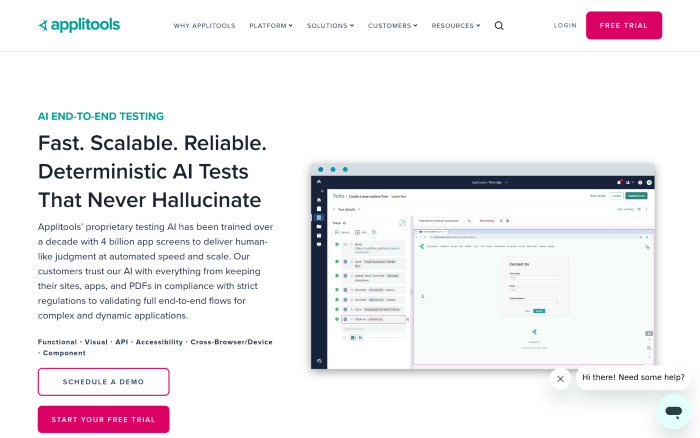 Screenshot of the Applitools visual AI testing website