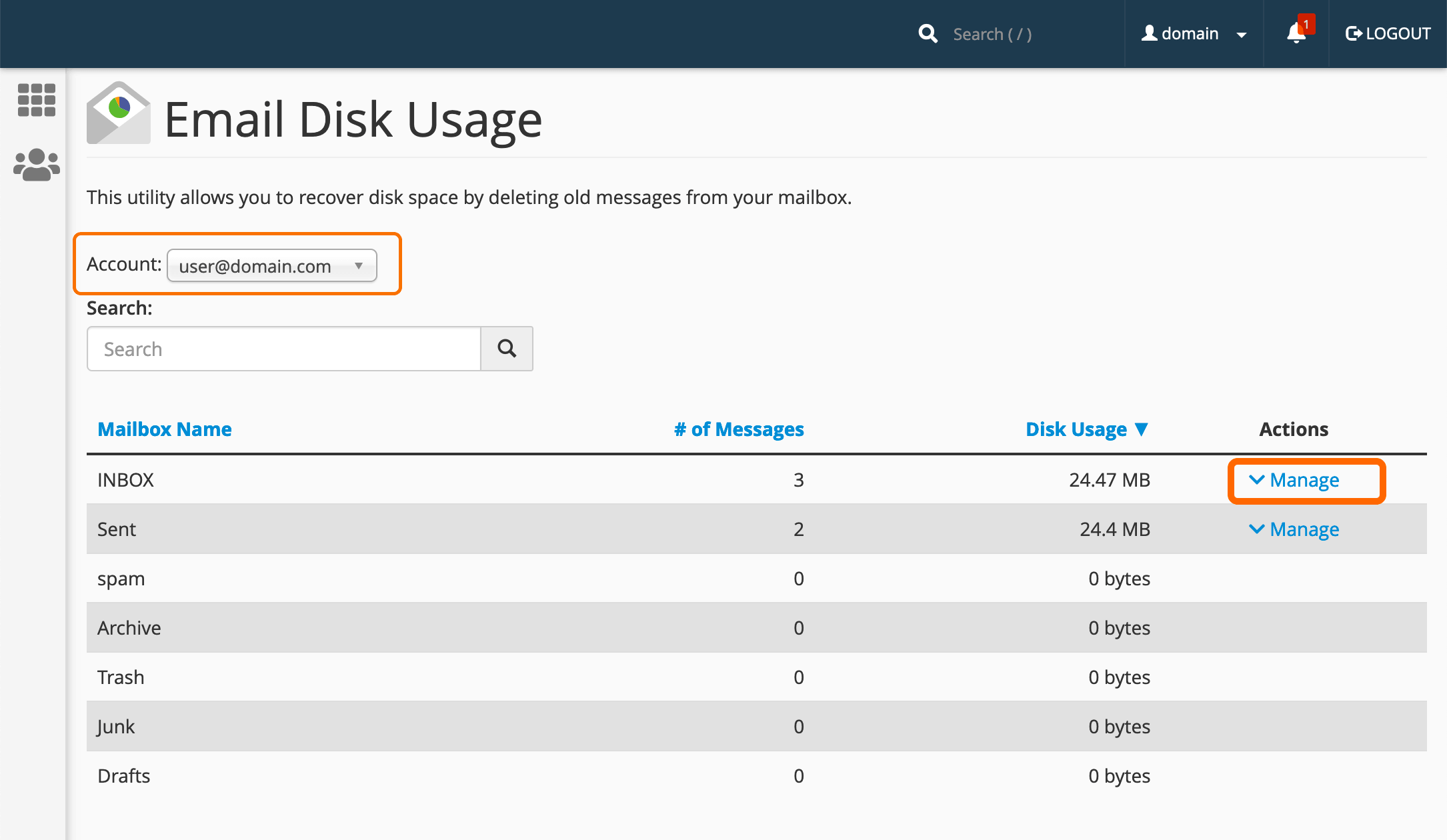 Email Disk Usage