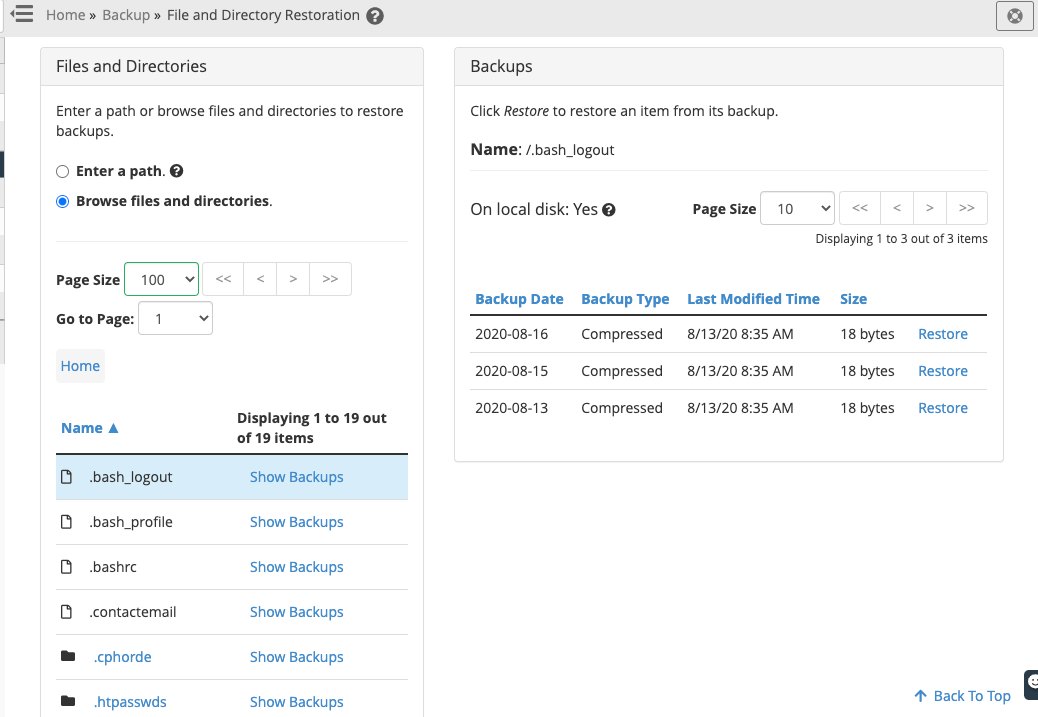 Restoration interface