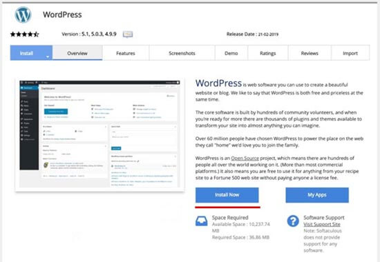 softaculous install WordPress