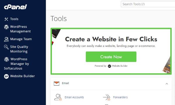 AI Website Builder and cPanel Interface