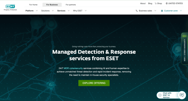 ESET managed detection and response services webpage