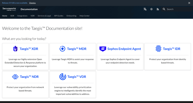Secureworks Taegis documentation webpage