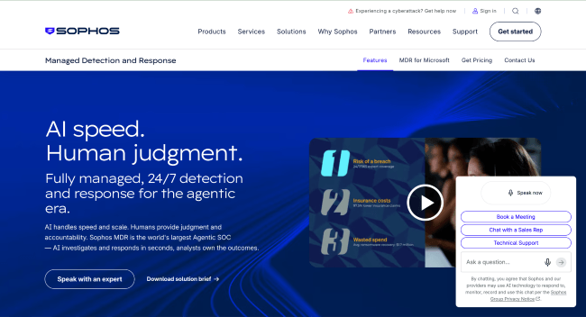 Sophos managed detection and response webpage