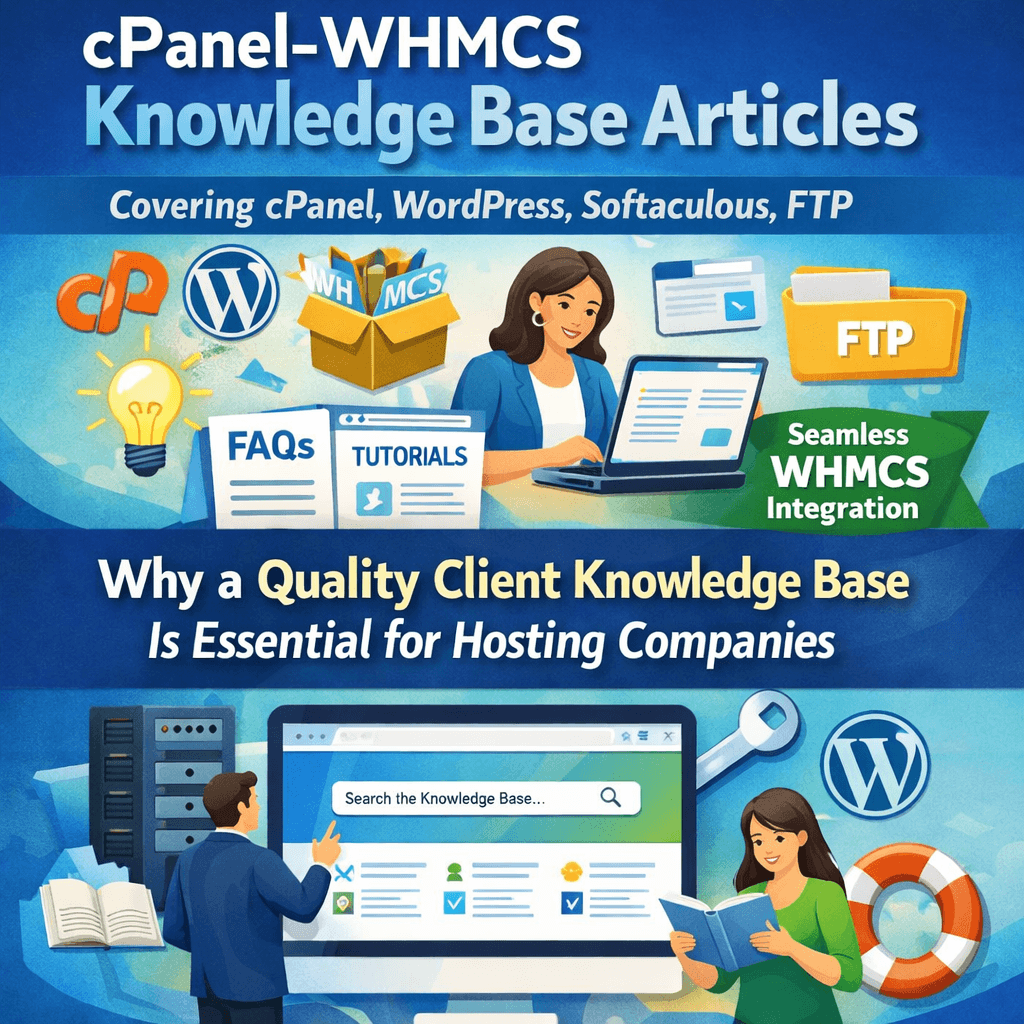 Clear screenshots and detailed instructions in pre-built WHMCS knowledge base articles for cPanel